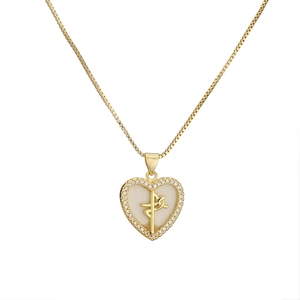 Gold-plated heart necklace with zircon border and medical symbol pendant for nurses