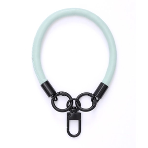 Short mint green braided leather phone wrist strap with premium black metal hardware