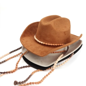 Chapeau De Cowboy Western Daim Avec Sangle Perlée Ethnique Rétro Bord Large Protection Solaire Hommes Femmes Outdoor Jazz