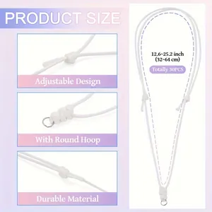 Detalle de cordón trenzado blanco ajustable para collar con nudo corredizo y aro de metal