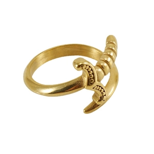 18K gold plated stainless steel sword dagger ring with a vintage minimalist aesthetic