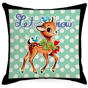 Mint green Christmas pillowcase with vintage reindeer and Let it Snow text print