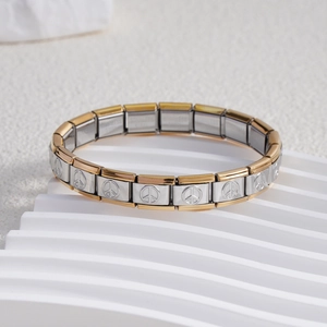 Bracciale elastico modulare in acciaio inossidabile bicolore con simboli della pace