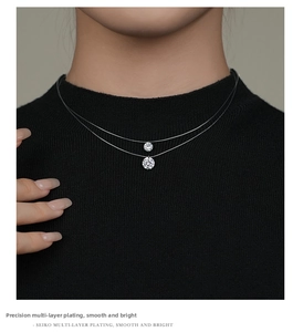 Detail of S925 silver moissanite choker featuring clear fishing line and zircon pendants