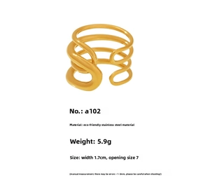 Detail view of 18k gold plated multi-layer spiral stainless steel adjustable ring A102