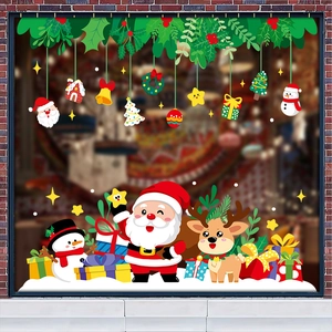 Christmas window stickers with Santa, elk, and snowman for holiday home glass decoration