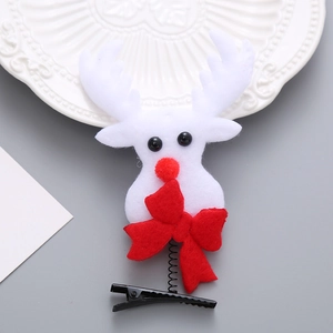 Pinza para el pelo de reno en fieltro blanco con lazo rojo para fiesta de Navidad