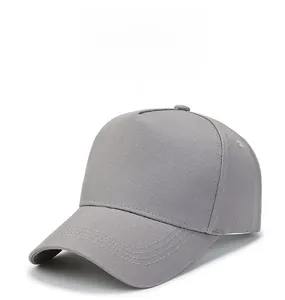 Macro detail of the high-density cotton twill fabric and stitching on a grey baseball cap