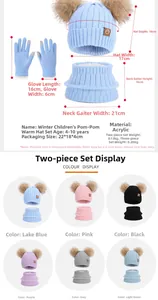 Detailed dimension guide for kids winter knit hat, scarf and gloves set for ages 4-10