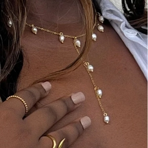 French Retro Y-Shaped Necklace Elegant 18K Gold Plated Stainless Steel With White Artificial Pearl Tassel Drop Jewelry For Women