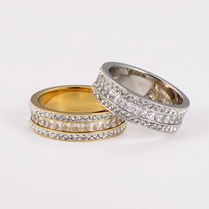 Anillo de Acero Inoxidable Zirconia con Diamantes Incrustados Alianza de Boda para Mujer Chapado en Oro Plata Joyería