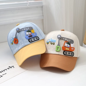 Cute kids cartoon baseball cap with construction truck design for sun protection