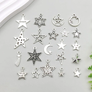 Star Moon Charms Antique Silver Zinc Alloy Hollow Pentagram Pendants For DIY Necklace Bracelet Jewelry Making Accessories