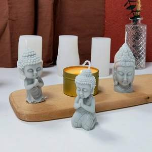 Zen Buddha silicone mold set for DIY candle making with dome plaster and soap art