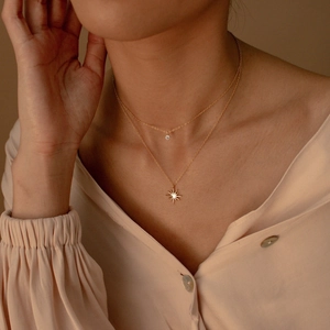 Layered 18K gold plated titanium necklace with dainty star and zircon pendants