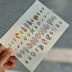 DIY colorful holographic face rhinestones in star and moon shapes for festival makeup