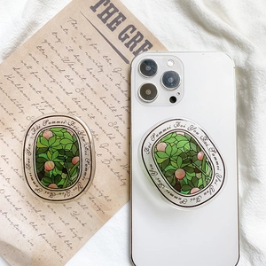 Stained Glass Style Floral Phone Grip Tok Expanding Stand Transparent Acrylic Folding Socket Holder Leaf Peach Pattern