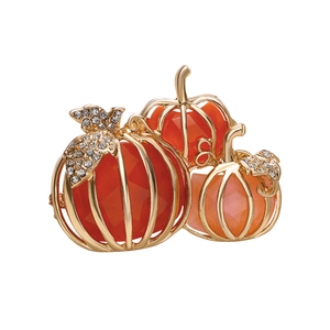 Funkelnde Kürbis-Brosche mit orangen Steinen und Goldmetall für Halloween-Mode
