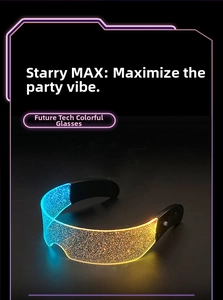 Macro view of gradient LED futuristic glasses with star-point texture and side control buttons