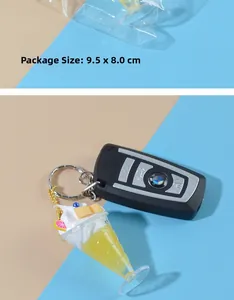 Detail showing artificial fruit sundae keychain dimensions and yellow dessert cup texture