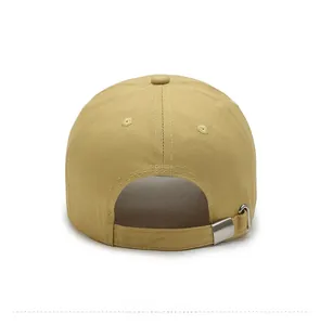 Back view of khaki twill cotton baseball cap with adjustable silver metal buckle detail