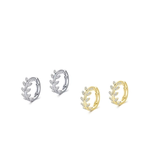 Boucles d'oreilles créoles feuilles en argent S925 avec pierres en zircone cubique