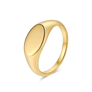 Polished golden oval signet ring in minimalist stainless steel for women and men
