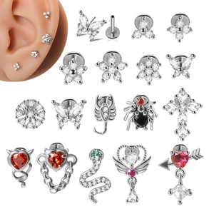 Threadless Stainless Steel Labret Studs Zirconia Butterfly Heart Snake Scorpion Cross Piercing Earring Cartilage Jewelry