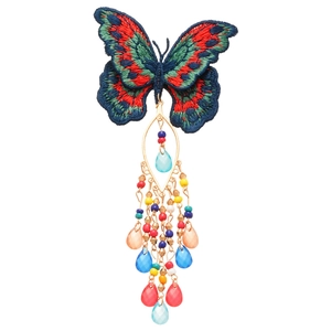 Elegant Chinese style butterfly hair clip with colorful crystal tassel and embroidery