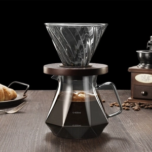 Heat-resistant glass pour over coffee set with 400ml server and wooden stand