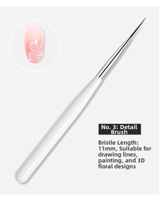 Detail of size 3 professional nail art liner brush with 11mm ultra-fine bristles