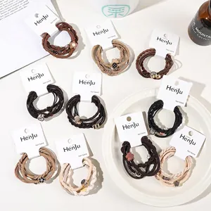 Braided high-elasticity hair ties set with metal heart charms on display cards