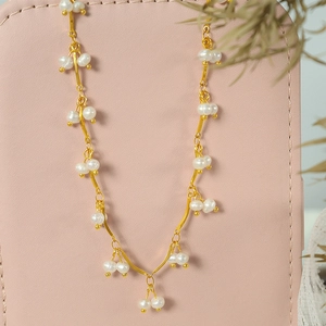 French Vintage Freshwater Pearl Tassel Necklace Elegant Gold Titanium Steel Wave Chain Choker Sweet Wedding Banquet Jewelry