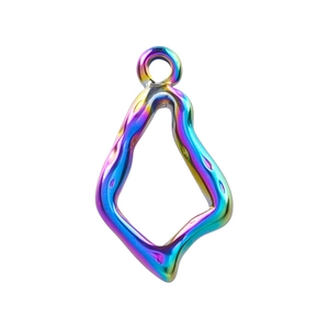 Detail shot of irregular hollow stainless steel pendant with rainbow plating finish