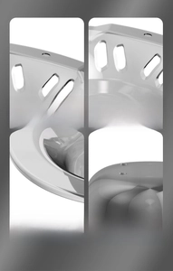Detail of sitz bath basin showing hanging hole, drainage slot, and anti-slip bottom