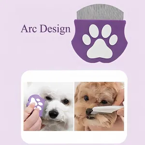 Purple cat paw handle pet face comb with curved metal teeth for eye stain removal