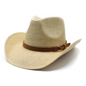 Western Cowboy Straw Hat Wide Brim Breathable Paper Straw Summer Beach Sun Hat With Faux Leather Band Retro Unisex