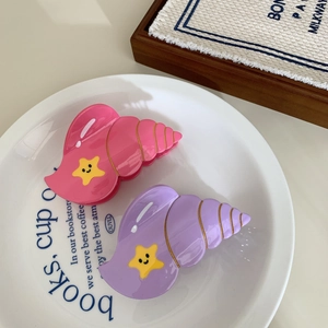 Barrettes à cheveux en acétate en forme de coquillage rose et violet à motif étoile