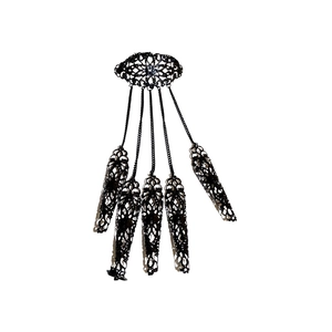 Exotic black hollow flower finger armor bracelet with intricate gothic filigree design