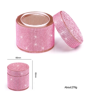 Detail view of pink rhinestone nail art cup showing 60x60mm dimensions and 276g weight