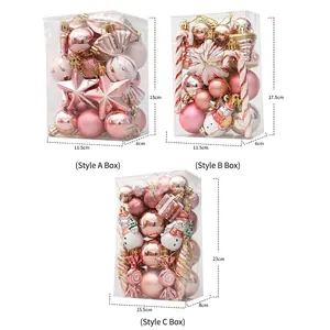 Pink and rose gold Christmas ornament set with star, snowflake and candy shapes