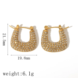18k gold plated U-shaped moon hoop earrings with cubic zirconia and 21.5mm dimensions
