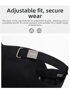 Detail of adjustable metal buckle on a black baseball cap with diamond texture fabric
