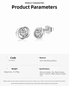 Macro shot of 925 sterling silver stud earring with a 4.8mm sparkling zircon stone