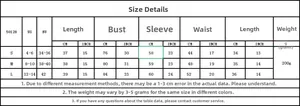 Detaillierte Größentabelle für langärmeliges Strickoberteil und Rockset in S M L Größen