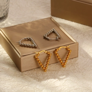 French style 18K gold and silver plated stainless steel beaded triangle hoop earrings