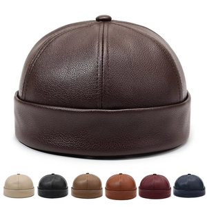 Berretto Docker In Pelle PU Cappello Senza Visiera Retrò Regolabile Miki Hat Hip Hop Streetwear Per Uomo Donna