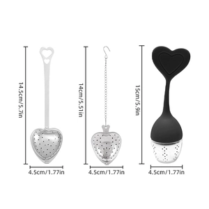 Three heart-shaped 304 stainless steel tea infusers with handle and chain options
