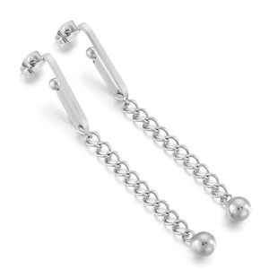 Sleek silver long tassel chain earrings with polished bead pendants for women