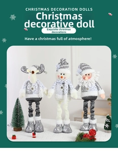 Detail of three Nordic Christmas dolls with silver sequins and telescopic legs decor